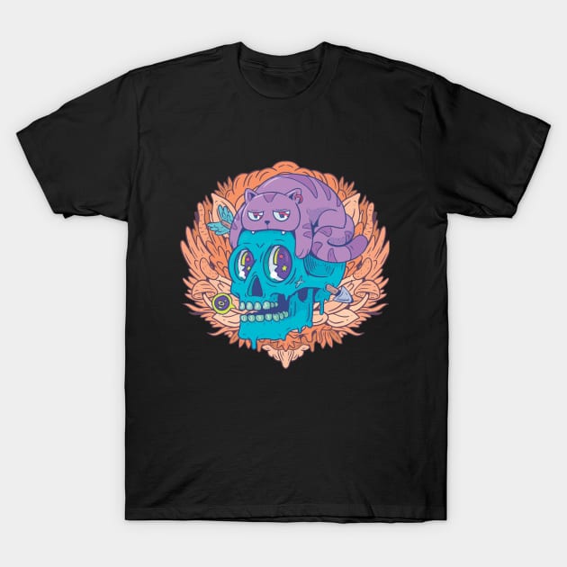 cute skull and his cat T-Shirt by Cryptocactos 